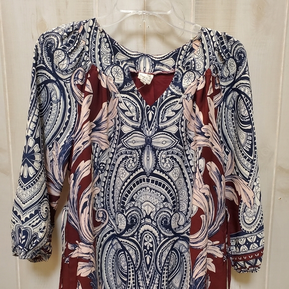 BOHO Mixed Print Sheath Dress w/ Sleeves Size Med - EUC! - Picture 3 of 12